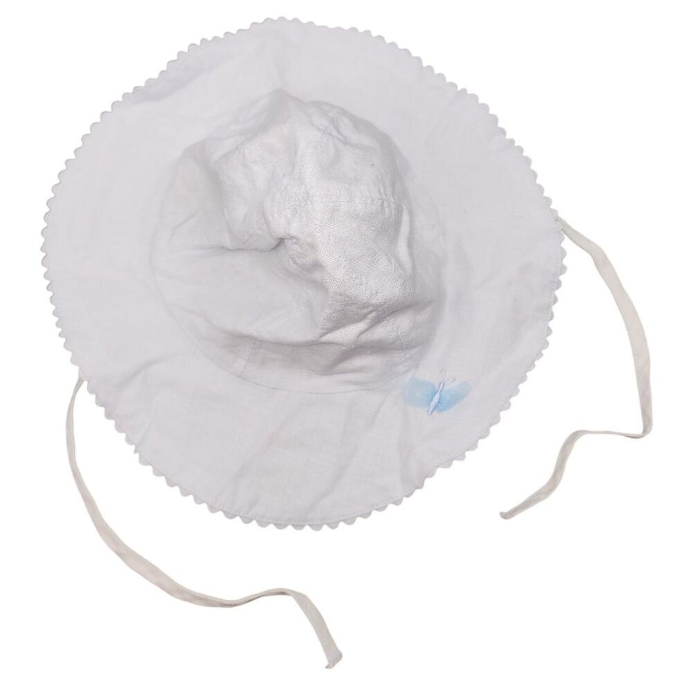 Baby Toddler Blue Linen Cotton Blend Absorba Hat Bonnet Easter Spring Butterfly